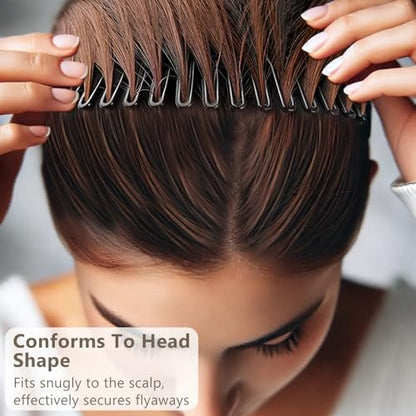 Jaasuee Classic Nylon Flexible Comb Headband for Women – Brown & Black Pack, All Hair Types