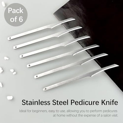 6-Piece Stainless Steel Pedicure Knife Tools Kit | Professional Foot Scrubber Set for Callus & Dead Skin Removal