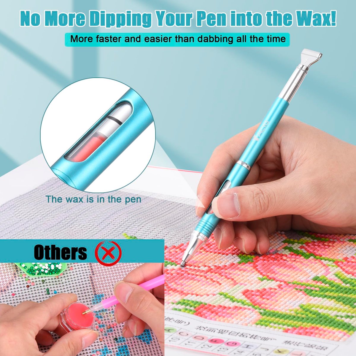 Yacig Diamond Art Pen – Refillable Wax Pen for Diamond Painting with Metal Multi Placer, Blue Avelisse