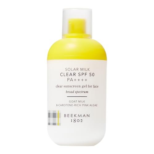 Beekman 1802 Solar Milk 3-in-1 Weightless Clear SPF 50 Face Sunscreen - 1.69 fl oz - Broad Spectrum UVA/UVB Protection + Makeup Primer, Non-Greasy Gel with Goat Milk, For All Skin Types & Tones Avelisse