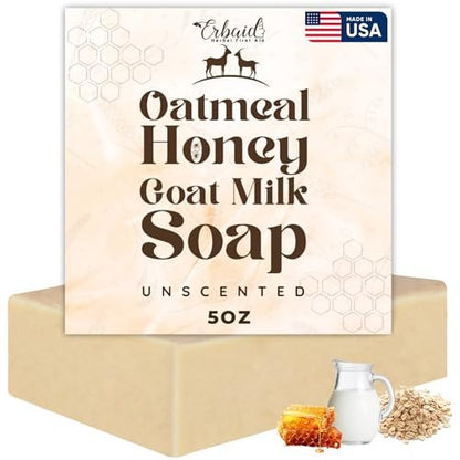 Natural Oatmeal & Honey Goat Milk Soap Bar – Unscented Face & Body Wash for Eczema, Psoriasis, Dry, Itchy, Sensitive Skin – Handcrafted in USA
