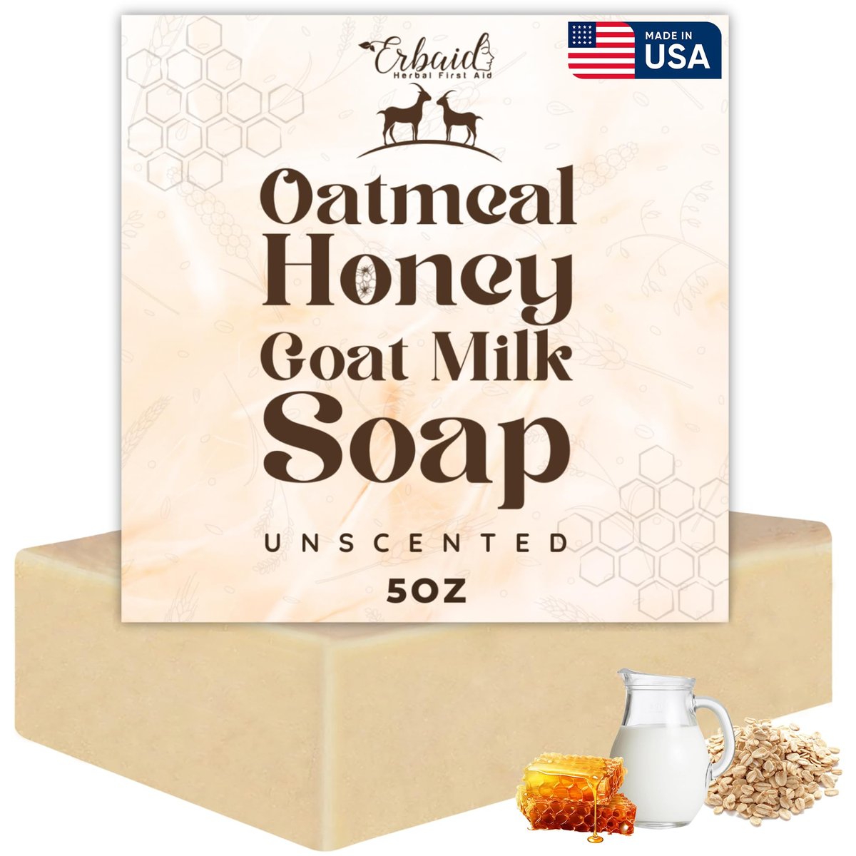 Natural Oatmeal & Honey Goat Milk Soap Bar – Unscented Face & Body Wash for Eczema, Psoriasis, Dry, Itchy, Sensitive Skin – Handcrafted in USA - görsel 2