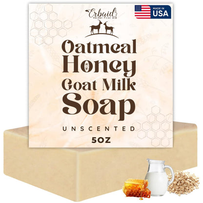 Natural Oatmeal & Honey Goat Milk Soap Bar – Unscented Face & Body Wash for Eczema, Psoriasis, Dry, Itchy, Sensitive Skin – Handcrafted in USA