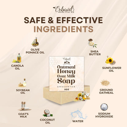 Natural Oatmeal & Honey Goat Milk Soap Bar – Unscented Face & Body Wash for Eczema, Psoriasis, Dry, Itchy, Sensitive Skin – Handcrafted in USA