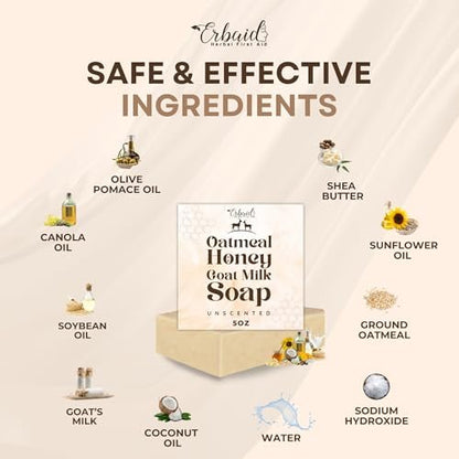 Natural Oatmeal & Honey Goat Milk Soap Bar – Unscented Face & Body Wash for Eczema, Psoriasis, Dry, Itchy, Sensitive Skin – Handcrafted in USA