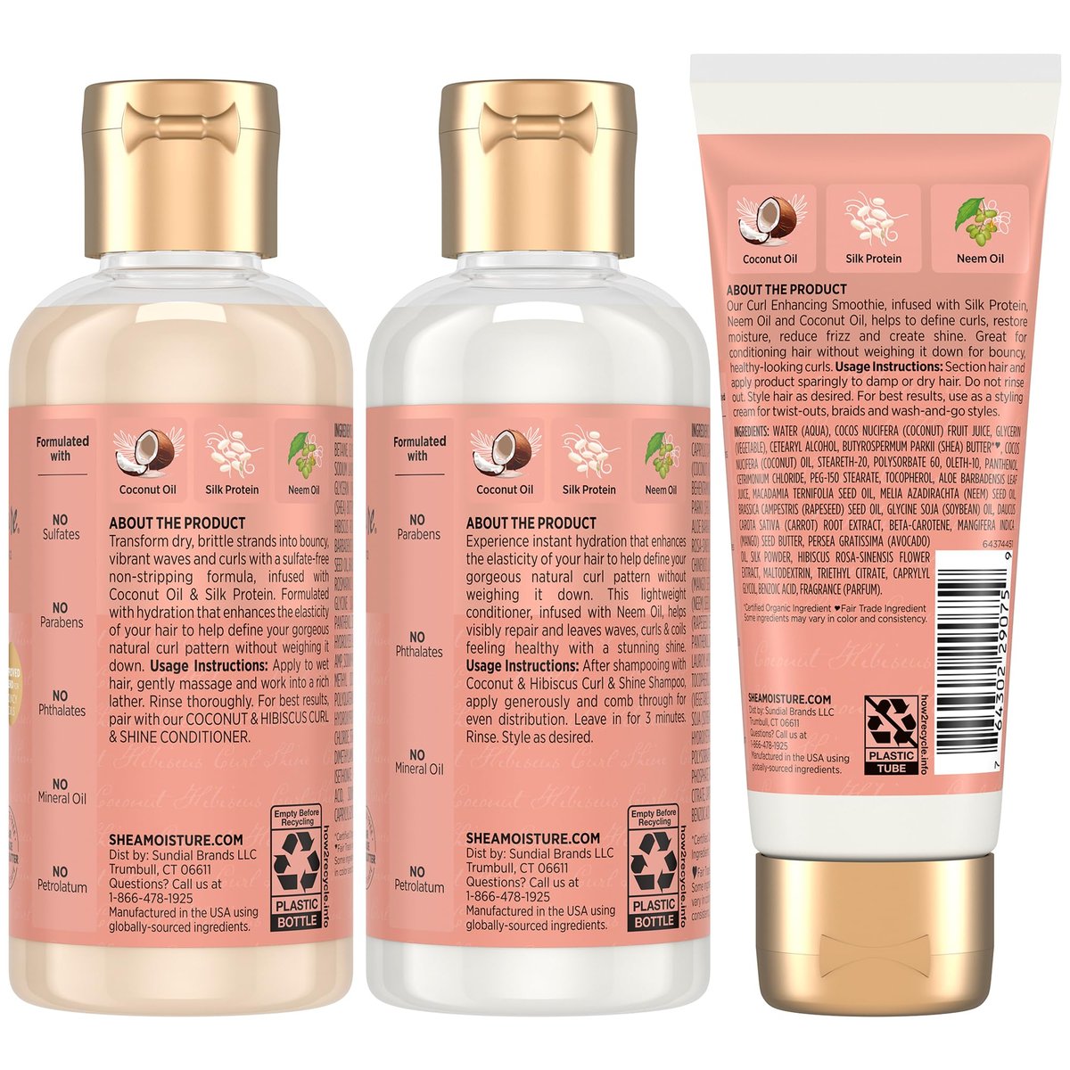 SheaMoisture Travel Essentials Hair Care Bundle: Coconut & Hibiscus Curl & Shine Shampoo, Conditioner & Curl Enhancing Smoothie – 3.2 oz Each (Pack of 3) - görsel 3