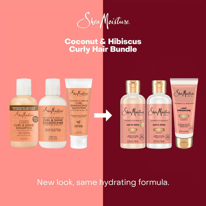 SheaMoisture Travel Essentials Hair Care Bundle: Coconut & Hibiscus Curl & Shine Shampoo, Conditioner & Curl Enhancing Smoothie – 3.2 oz Each (Pack of 3)