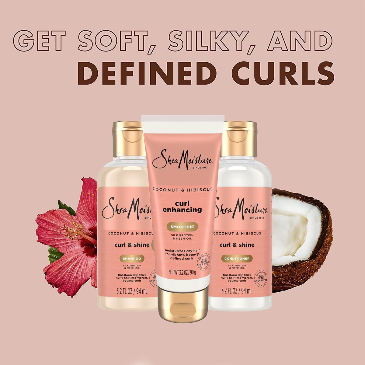 SheaMoisture Travel Essentials Hair Care Bundle: Coconut & Hibiscus Curl & Shine Shampoo, Conditioner & Curl Enhancing Smoothie – 3.2 oz Each (Pack of 3) - görsel 7