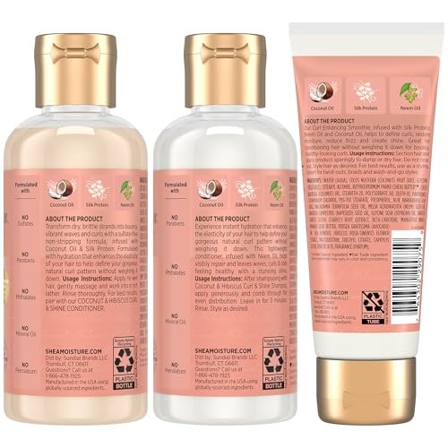 SheaMoisture Travel Essentials Hair Care Bundle: Coconut & Hibiscus Curl & Shine Shampoo, Conditioner & Curl Enhancing Smoothie – 3.2 oz Each (Pack of 3) - görsel 4