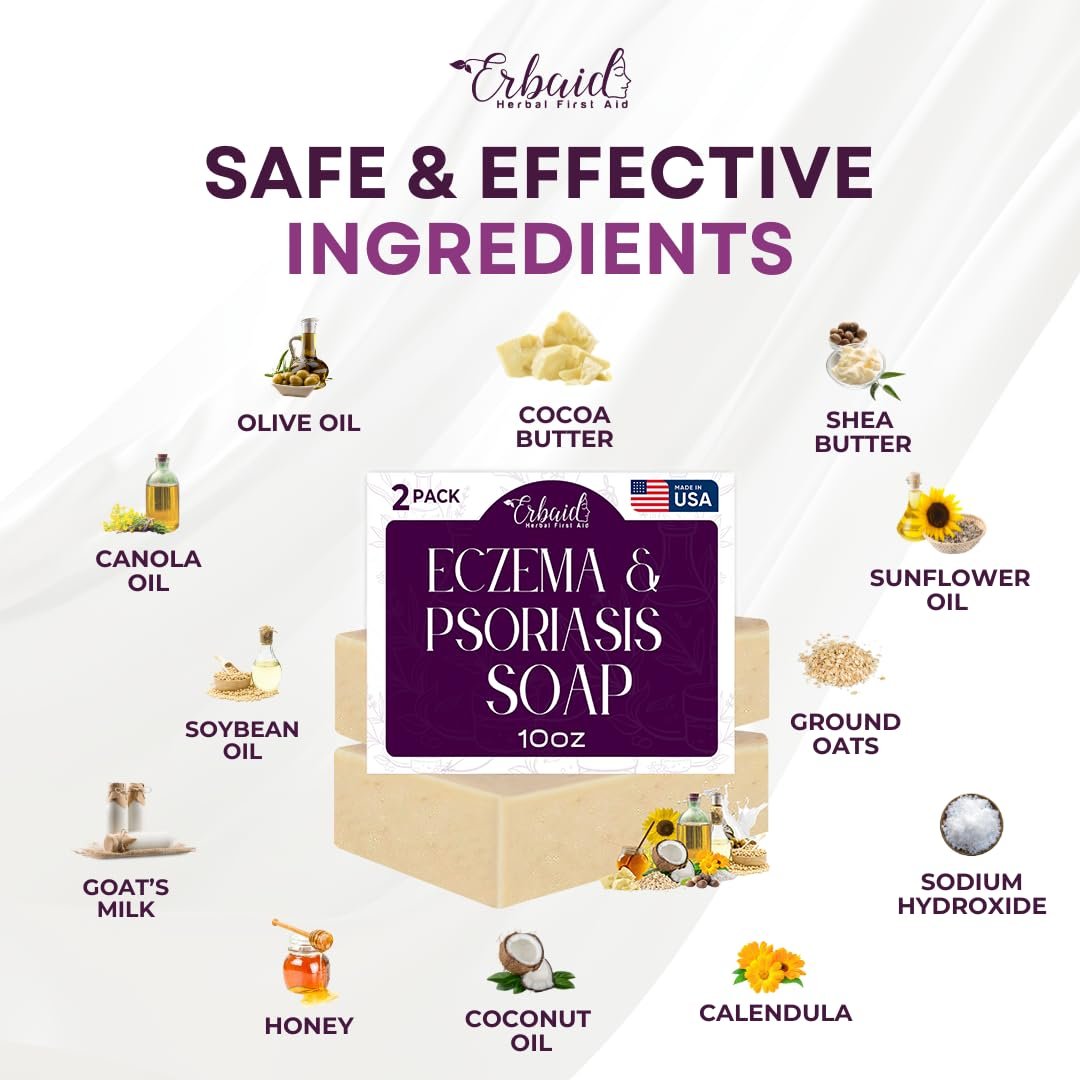 Eczema Soap Bar for Face and Body – All Natural Dermatitis, Psoriasis Treatment for Dry Itchy Sensitive Skin Relief – Gentle Detoxifying, Healing, Anti-Itch, Oatmeal Goat Milk Wash for Kids & Adults (Pack of 2) - görsel 9