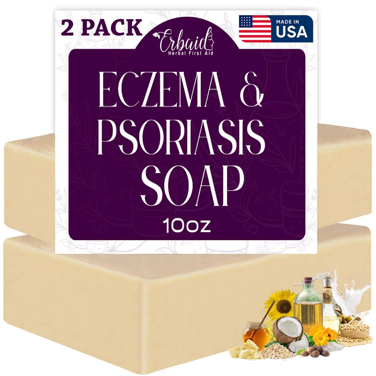Eczema Soap Bar for Face and Body – All Natural Dermatitis, Psoriasis Treatment for Dry Itchy Sensitive Skin Relief – Gentle Detoxifying, Healing, Anti-Itch, Oatmeal Goat Milk Wash for Kids & Adults (Pack of 2) - görsel 1