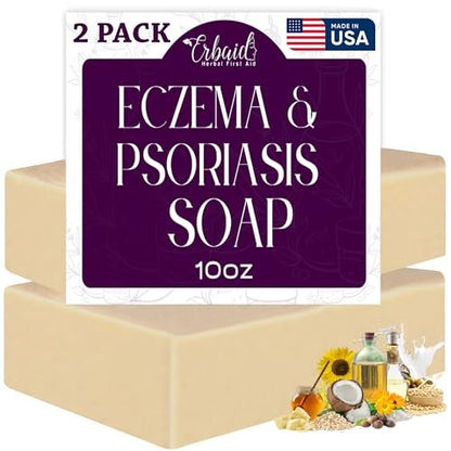 Eczema Soap Bar for Face and Body – All Natural Dermatitis, Psoriasis Treatment for Dry Itchy Sensitive Skin Relief – Gentle Detoxifying, Healing, Anti-Itch, Oatmeal Goat Milk Wash for Kids & Adults (Pack of 2)