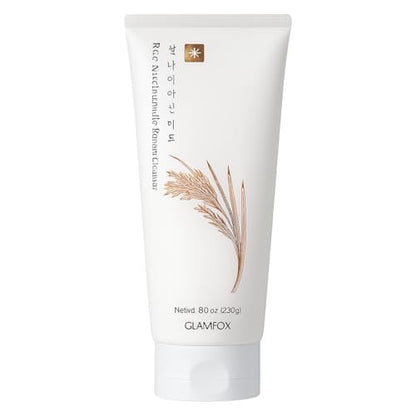 Glamfox Rice Niacinamide Foam Cleanser - Hydrating & Brightening Face Wash, Alcohol-Free, 8.11 Fl Oz Avelisse
