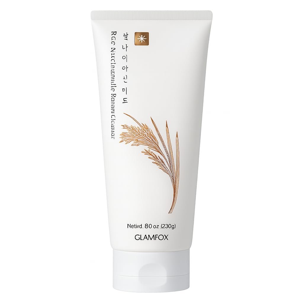 Glamfox Rice Niacinamide Foam Cleanser - Hydrating & Brightening Face Wash, Alcohol-Free, 8.11 Fl Oz Avelisse