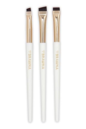 BRAWNA Eyebrow Brush Set - 3 Pcs Angled Precision Eyeliner Makeup Brushes for Brow & Lip Mapping, Concealer Flat Brush - Ideal for Powder, Cream, Pomade, Paste Avelisse