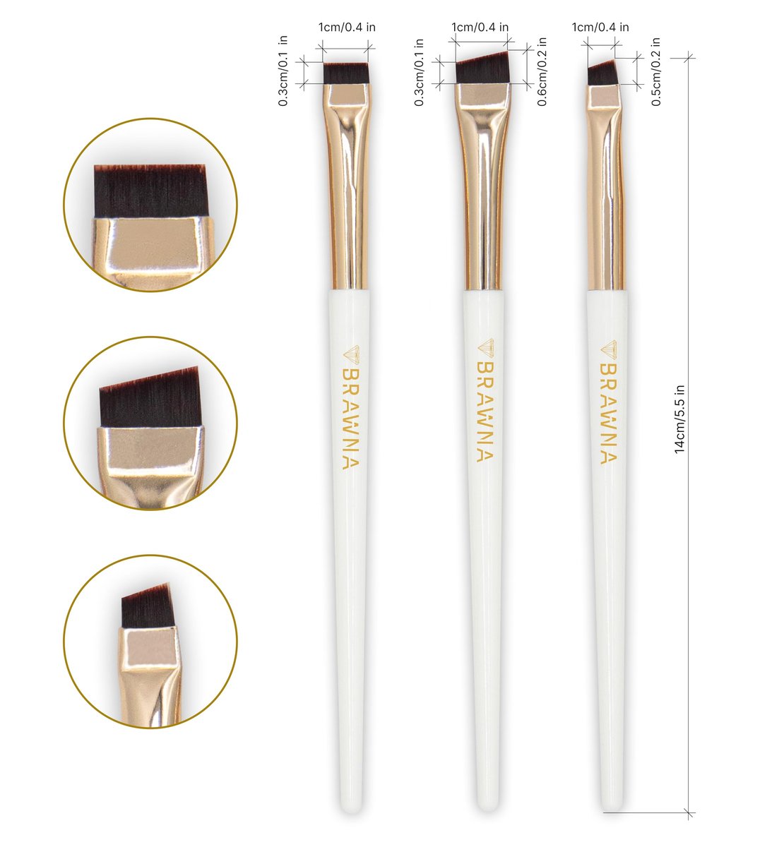 BRAWNA Eyebrow Brush Set - 3 Pcs Angled Precision Eyeliner Makeup Brushes for Brow & Lip Mapping, Concealer Flat Brush - Ideal for Powder, Cream, Pomade, Paste Avelisse