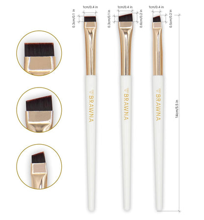 BRAWNA Eyebrow Brush Set - 3 Pcs Angled Precision Eyeliner Makeup Brushes for Brow & Lip Mapping, Concealer Flat Brush - Ideal for Powder, Cream, Pomade, Paste Avelisse