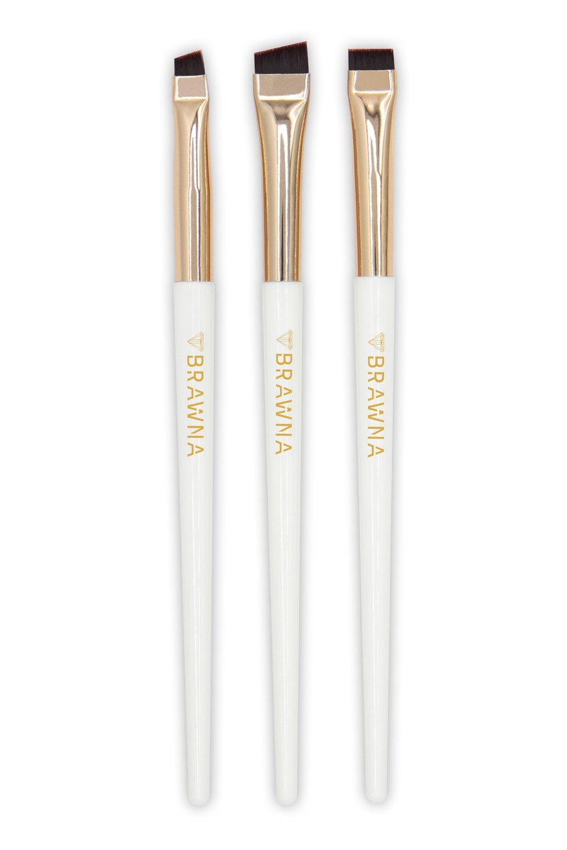 BRAWNA Eyebrow Brush Set - 3 Pcs Angled Precision Eyeliner Makeup Brushes for Brow & Lip Mapping, Concealer Flat Brush - Ideal for Powder, Cream, Pomade, Paste Avelisse