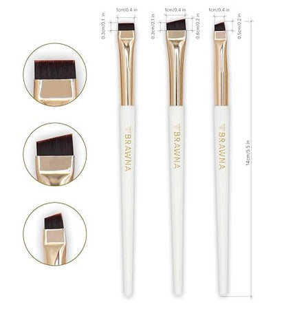 BRAWNA Eyebrow Brush Set - 3 Pcs Angled Precision Eyeliner Makeup Brushes for Brow & Lip Mapping, Concealer Flat Brush - Ideal for Powder, Cream, Pomade, Paste Avelisse