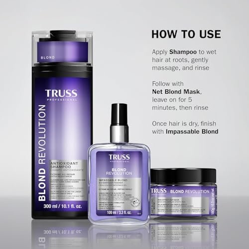 TRUSS Blond Revolution Blonde Shampoo - Gentle Cleansing Shampoo for Color Treated Hair - Preserves Luminous Blonde Coloring While Fighting Oxidation & Increasing Shine (10 fl oz) Avelisse