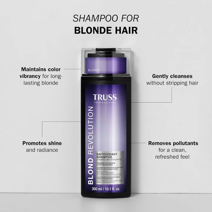 TRUSS Blond Revolution Blonde Shampoo - Gentle Cleansing Shampoo for Color Treated Hair - Preserves Luminous Blonde Coloring While Fighting Oxidation & Increasing Shine (10 fl oz) Avelisse