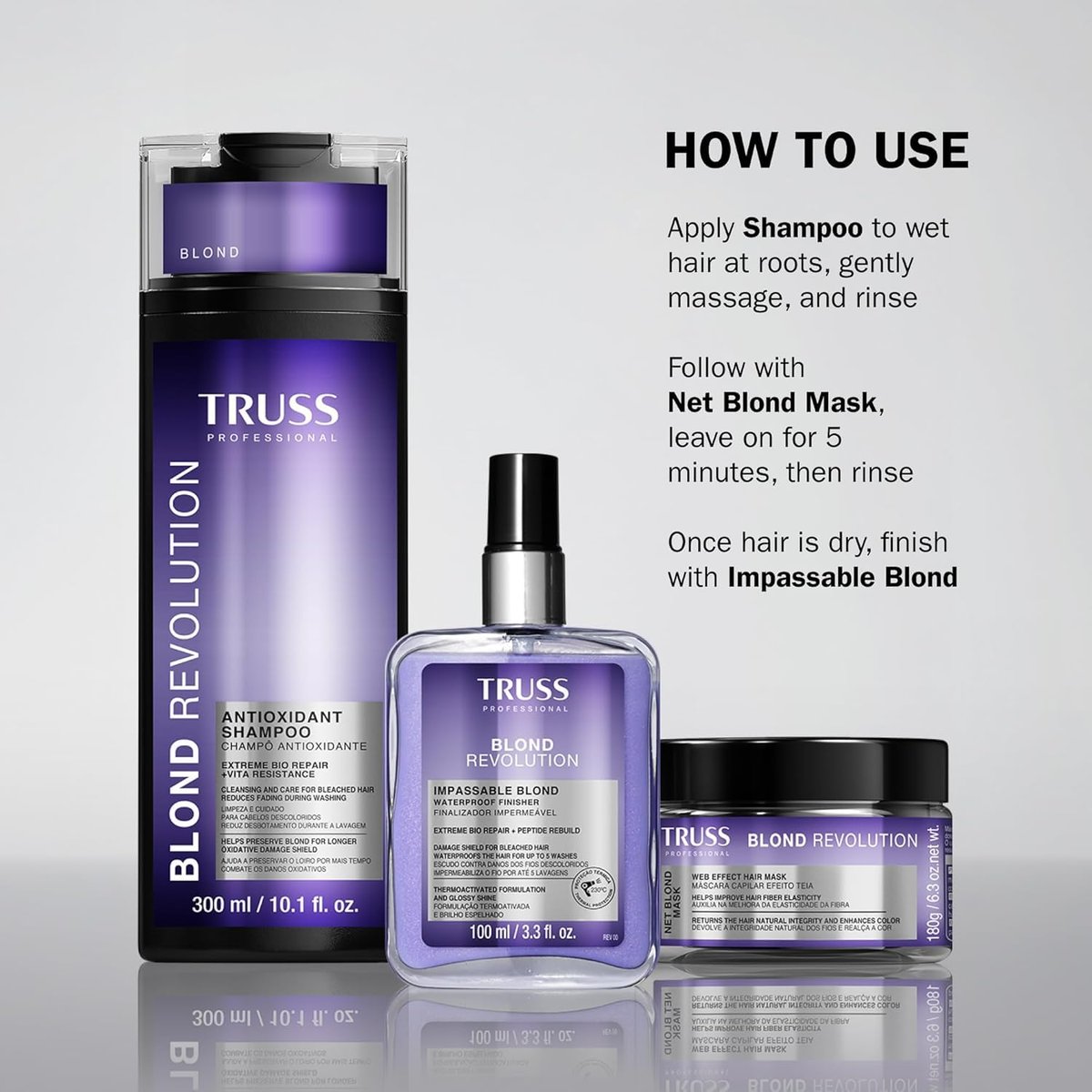 TRUSS Blond Revolution Blonde Shampoo - Gentle Cleansing Shampoo for Color Treated Hair - Preserves Luminous Blonde Coloring While Fighting Oxidation & Increasing Shine (10 fl oz) Avelisse