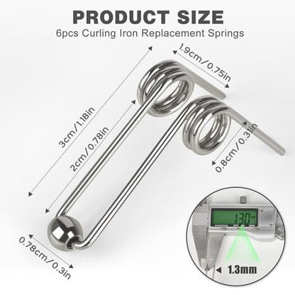 6-Pack Stainless Steel Hair Curling Torsion Spring Replacement for Perm Rods - 1.3mm x 30mm