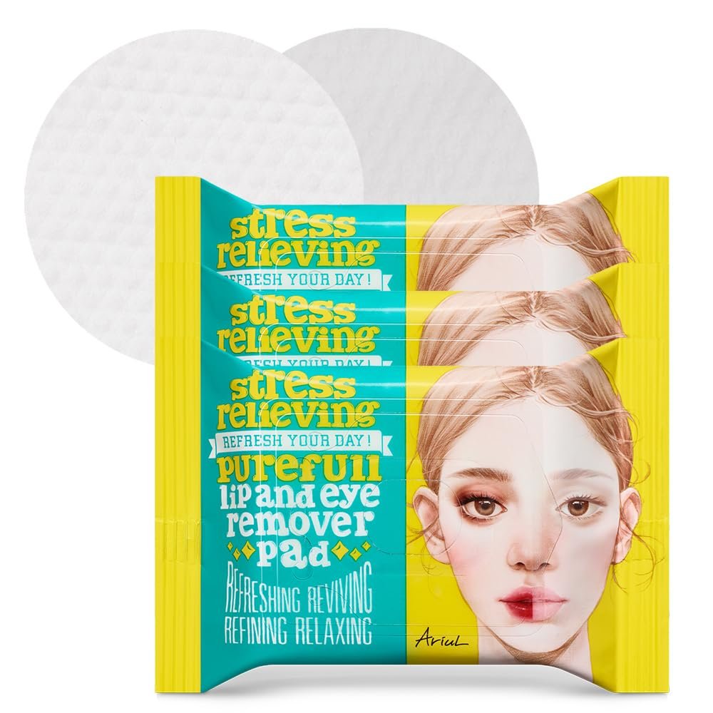 Ariul Purefull Lip & Eye Makeup Remover Pads – Oil-Infused Dual-Sided Pads, Gentle Exfoliation, Travel Friendly Compact Size, Korean Skincare (30 Pads x 3 Pack) Avelisse