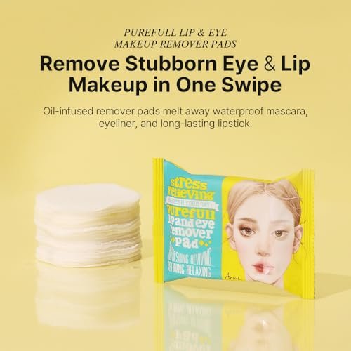 Ariul Purefull Lip & Eye Makeup Remover Pads – Oil-Infused Dual-Sided Pads, Gentle Exfoliation, Travel Friendly Compact Size, Korean Skincare (30 Pads x 3 Pack) Avelisse