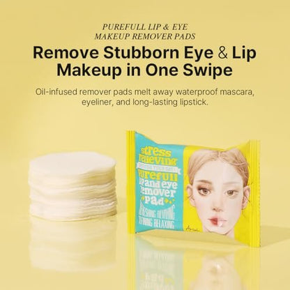 Ariul Purefull Lip & Eye Makeup Remover Pads – Oil-Infused Dual-Sided Pads, Gentle Exfoliation, Travel Friendly Compact Size, Korean Skincare (30 Pads x 3 Pack) Avelisse