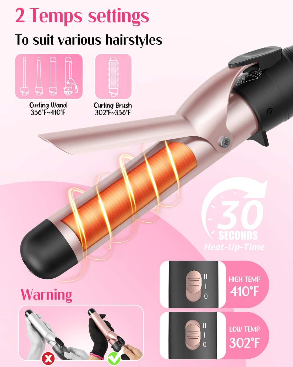 ANIEKIN 5 in 1 Curling Iron Set – Fast Heat Up Curling Wand with 4 Interchangeable Barrels (3/8 to 1 1/4 Inch) & Thermal Brush, Dual Voltage, Rose Gold – for All Hair Types, Travel & Gifts for Women Avelisse