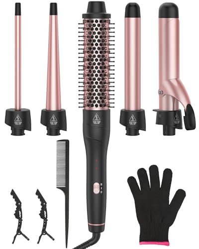 ANIEKIN 5 in 1 Curling Iron Set – Fast Heat Up Curling Wand with 4 Interchangeable Barrels (3/8 to 1 1/4 Inch) & Thermal Brush, Dual Voltage, Rose Gold – for All Hair Types, Travel & Gifts for Women Avelisse