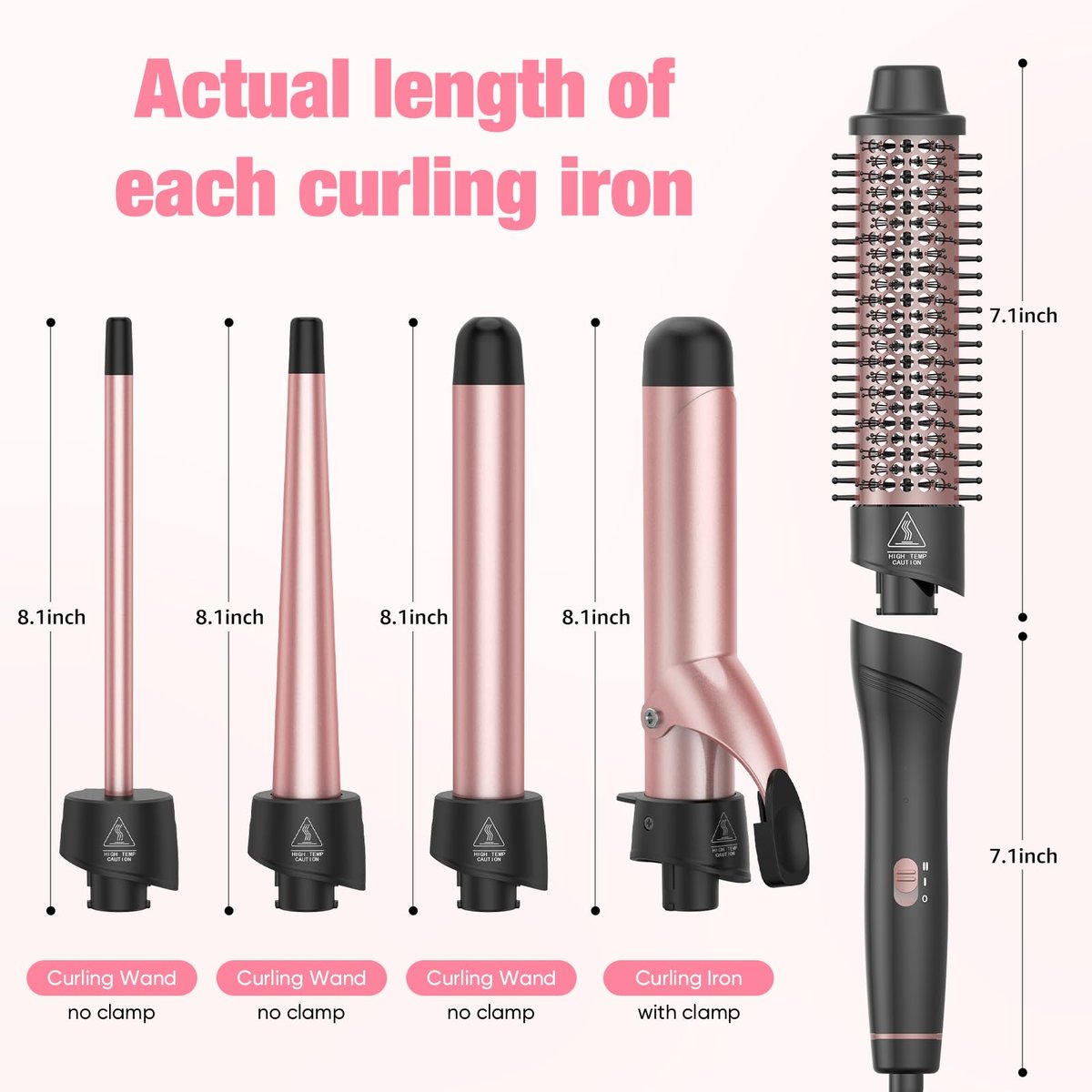 ANIEKIN 5 in 1 Curling Iron Set – Fast Heat Up Curling Wand with 4 Interchangeable Barrels (3/8 to 1 1/4 Inch) & Thermal Brush, Dual Voltage, Rose Gold – for All Hair Types, Travel & Gifts for Women Avelisse