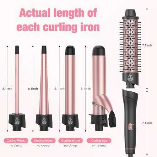ANIEKIN 5 in 1 Curling Iron Set – Fast Heat Up Curling Wand with 4 Interchangeable Barrels (3/8 to 1 1/4 Inch) & Thermal Brush, Dual Voltage, Rose Gold – for All Hair Types, Travel & Gifts for Women Avelisse
