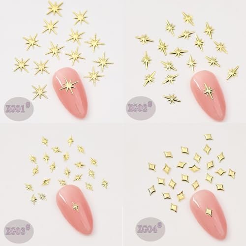 400Pcs Star Nail Charms - 3D Gold and Silver Metallic Star Studs with Rhinestones for Nail Art, Acrylic Manicure Salon Kit - görsel 12