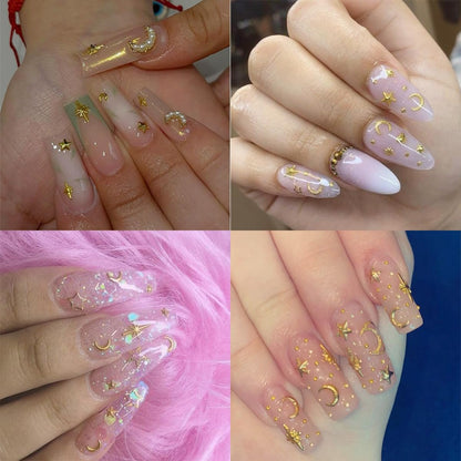 400Pcs Star Nail Charms - 3D Gold and Silver Metallic Star Studs with Rhinestones for Nail Art, Acrylic Manicure Salon Kit