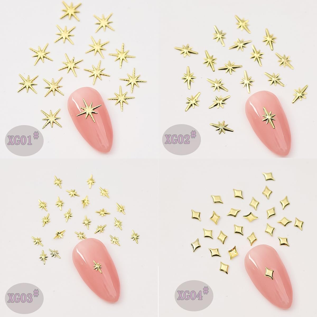 400Pcs Star Nail Charms - 3D Gold and Silver Metallic Star Studs with Rhinestones for Nail Art, Acrylic Manicure Salon Kit - görsel 11
