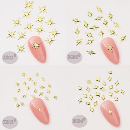 400Pcs Star Nail Charms - 3D Gold and Silver Metallic Star Studs with Rhinestones for Nail Art, Acrylic Manicure Salon Kit
