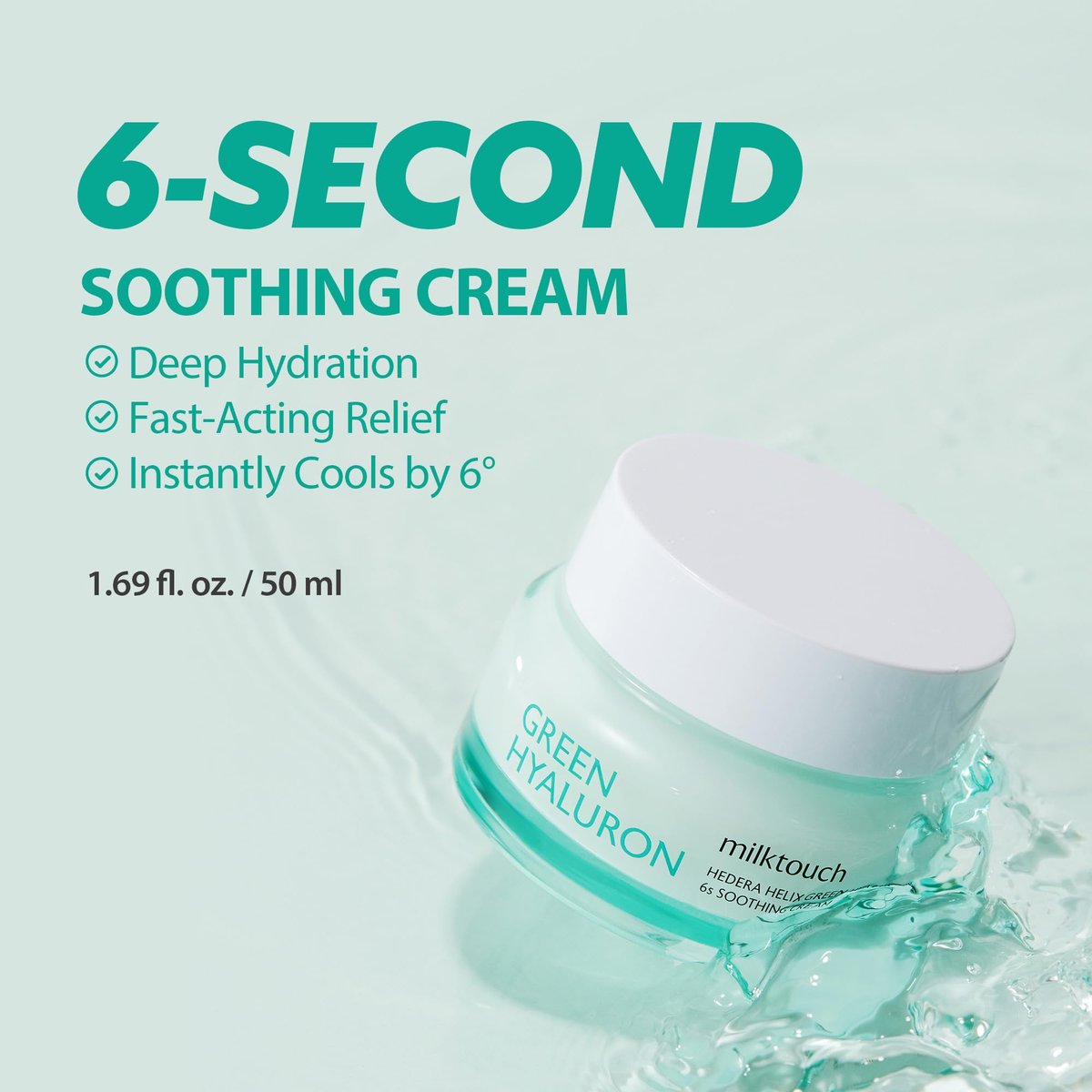 MILKTOUCH Green Hyaluron 6-Second Soothing Cream - Hydrating Gel Moisturizer for Sensitive, Dry, Oily Skin - Reduces Redness, Irritation, Fine Lines - Centella Asiatica & Hyaluronic Acid 1.69 Fl Oz - görsel 3