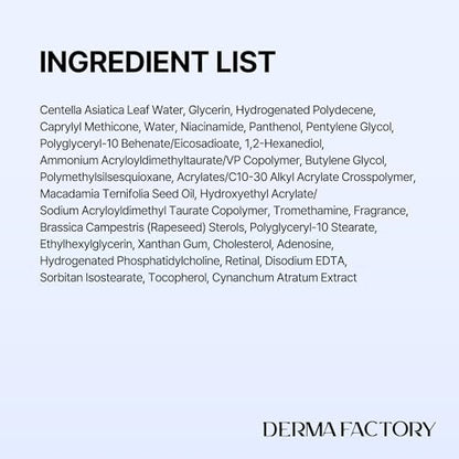 DERMA FACTORY Retinal Night Cream for Face - Vitamin A Moisturizer with Centella, Niacinamide & Panthenol - Helps Improve Fine Lines, Texture & Firmness - 1.01 fl oz Avelisse