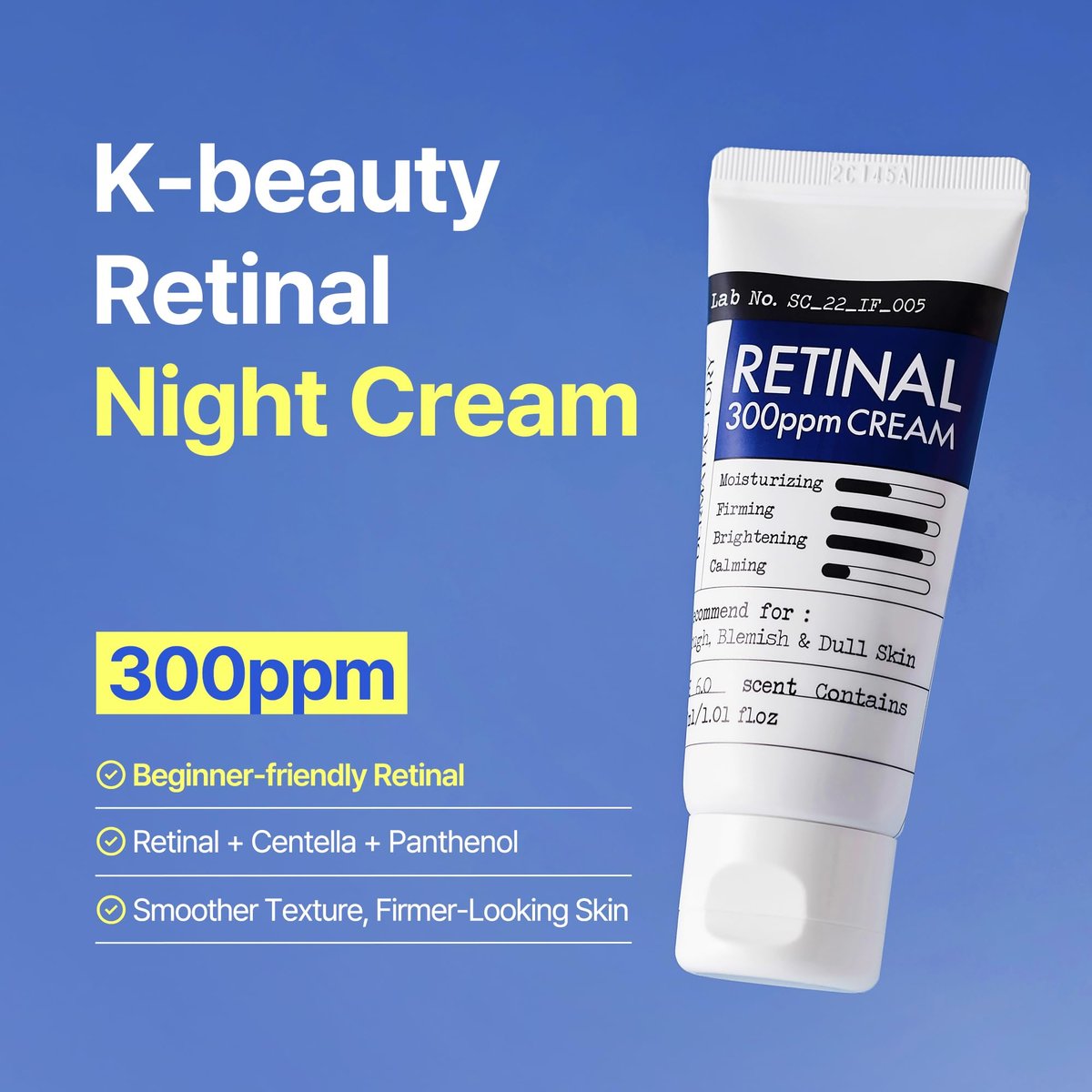 DERMA FACTORY Retinal Night Cream for Face - Vitamin A Moisturizer with Centella, Niacinamide & Panthenol - Helps Improve Fine Lines, Texture & Firmness - 1.01 fl oz Avelisse