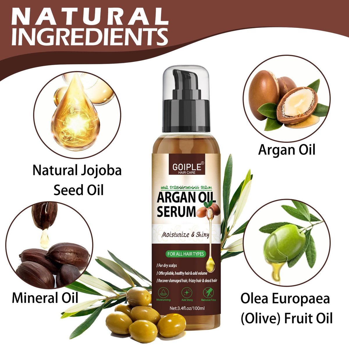 Argan Protein Hair Oil Serum - Anti Frizz, Nourishing & Repair Treatment for Dry Damaged Hair, Heat Protectant & Shine Enhancer (3.4 Fl Oz) - görsel 3