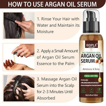 Argan Protein Hair Oil Serum - Anti Frizz, Nourishing & Repair Treatment for Dry Damaged Hair, Heat Protectant & Shine Enhancer (3.4 Fl Oz)