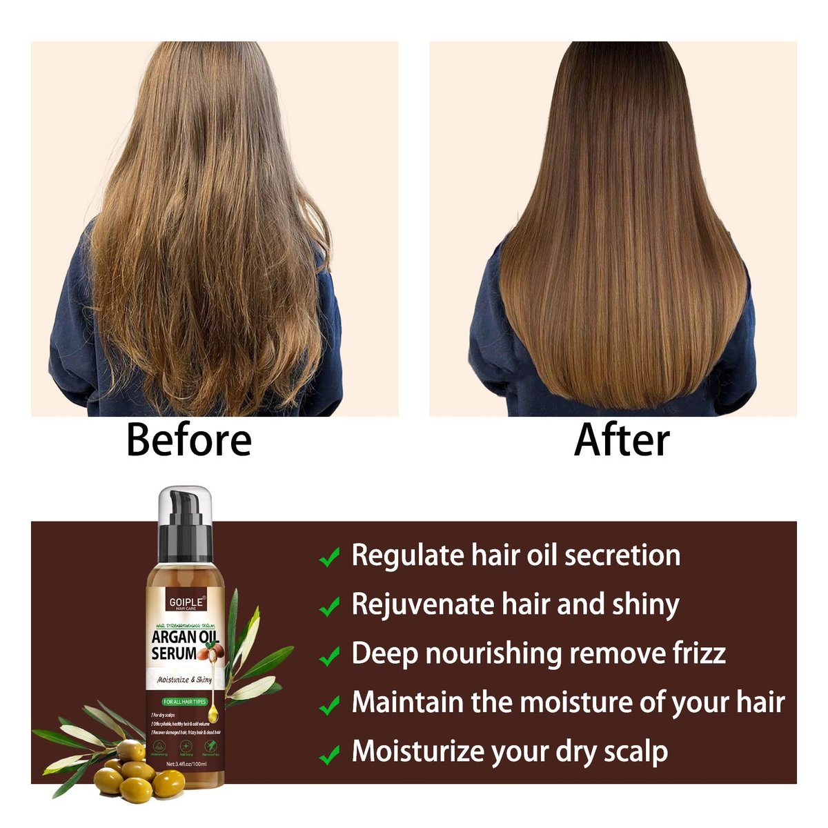Argan Protein Hair Oil Serum - Anti Frizz, Nourishing & Repair Treatment for Dry Damaged Hair, Heat Protectant & Shine Enhancer (3.4 Fl Oz) - görsel 9
