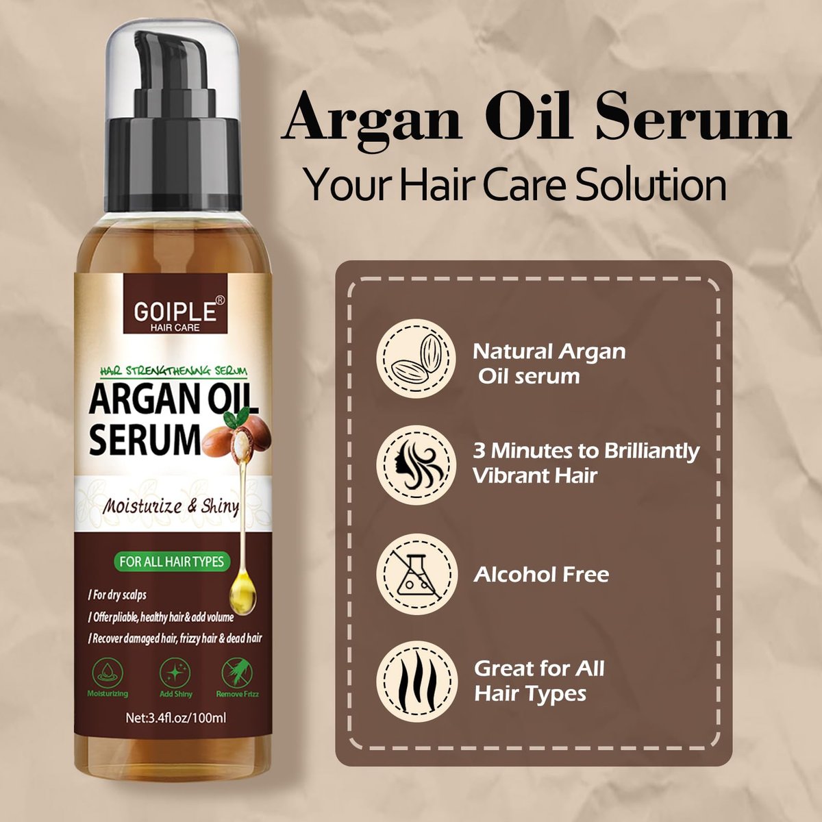 Argan Protein Hair Oil Serum - Anti Frizz, Nourishing & Repair Treatment for Dry Damaged Hair, Heat Protectant & Shine Enhancer (3.4 Fl Oz) - görsel 5