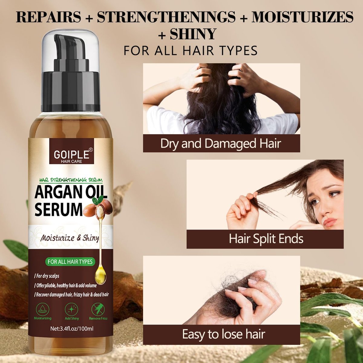 Argan Protein Hair Oil Serum - Anti Frizz, Nourishing & Repair Treatment for Dry Damaged Hair, Heat Protectant & Shine Enhancer (3.4 Fl Oz) - görsel 7