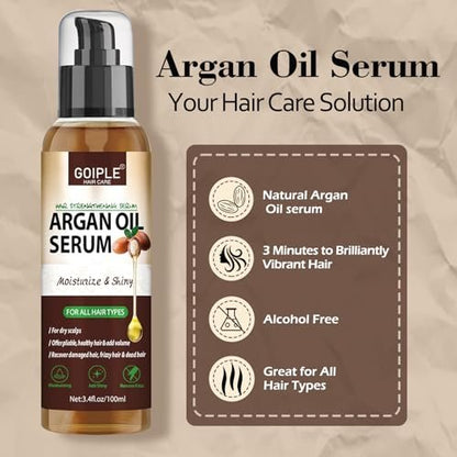 Argan Protein Hair Oil Serum - Anti Frizz, Nourishing & Repair Treatment for Dry Damaged Hair, Heat Protectant & Shine Enhancer (3.4 Fl Oz)