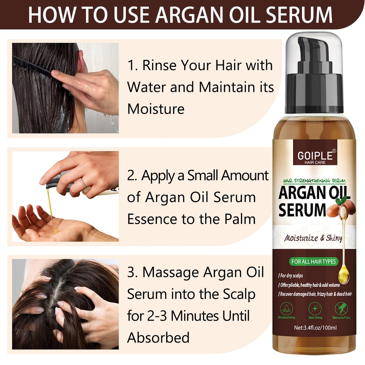 Argan Protein Hair Oil Serum - Anti Frizz, Nourishing & Repair Treatment for Dry Damaged Hair, Heat Protectant & Shine Enhancer (3.4 Fl Oz) - görsel 11