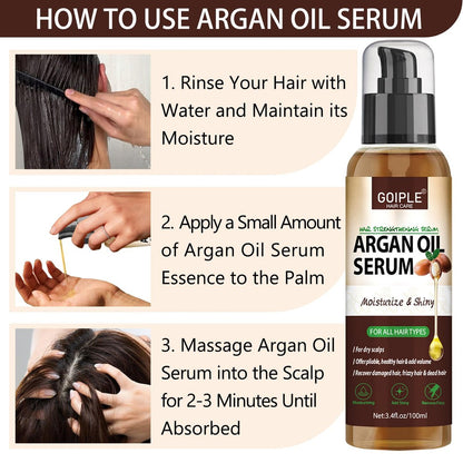 Argan Protein Hair Oil Serum - Anti Frizz, Nourishing & Repair Treatment for Dry Damaged Hair, Heat Protectant & Shine Enhancer (3.4 Fl Oz)