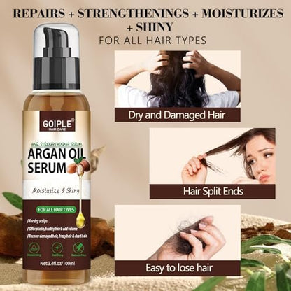 Argan Protein Hair Oil Serum - Anti Frizz, Nourishing & Repair Treatment for Dry Damaged Hair, Heat Protectant & Shine Enhancer (3.4 Fl Oz)